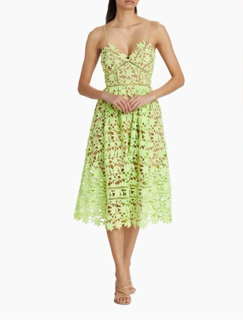 Self-Portrait Lime Azalea Lace Midi Dress